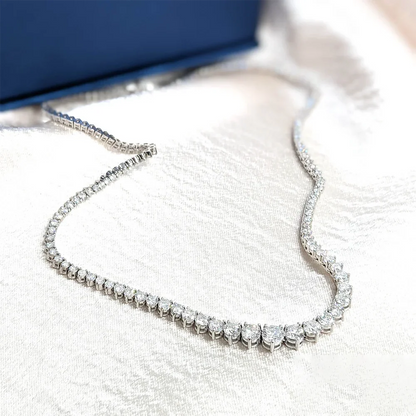 3-Claw Graduated Moissanite Tennis Necklace S925 Sterling Silver with Certificate Lab Diamond Wedding Riviera Necklace for Women