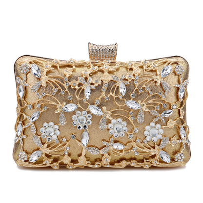 New Arrival Women Day Clutch Hollow Out Style Diamonds Party Evening Bags Pink Mixed Color Wedding Bridal Handbags With Chain