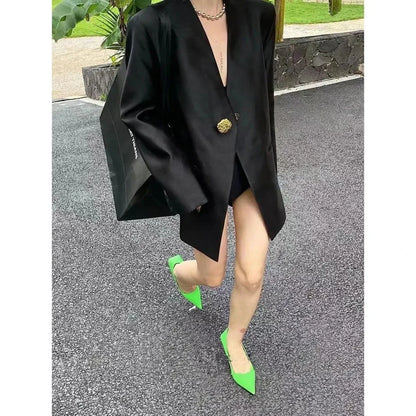 Women's Blazer Coat 2025 Spring Autumn Fashion Retro Style Advanced Ladies Suit Jacket Korean Version Temperament Lady Outerwear