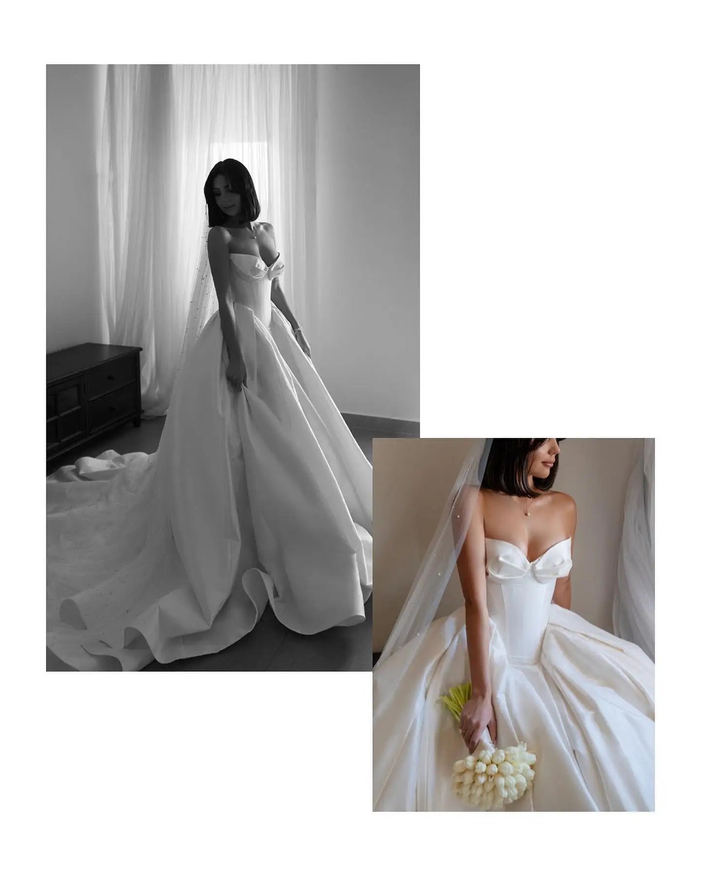 Elegant Sweetheart Off White Satin Wedding Dress for Women Luxury Long Train Corset Simple Bride Dress SW010