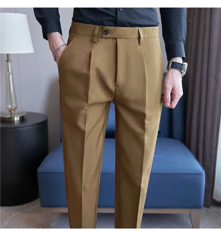 High Quality Men Solid Color Business Office Social Trousers New Formal Wear Wedding Slim Fit Casual Fashion Suits Pant 38-29