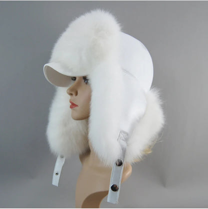 100% Real Fox Fur Hat Women's Russian Ushanka Aviator Trapper Snow Skiing Hat Caps Earflap Winter Raccoon Fur Bomber Hat