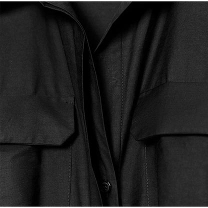 Elegant Belt Women Long Black Dress Full Sleeve Pleated Lapel Waist-Closed Female  A Line Dresses 2026 Spring Lady Robes New