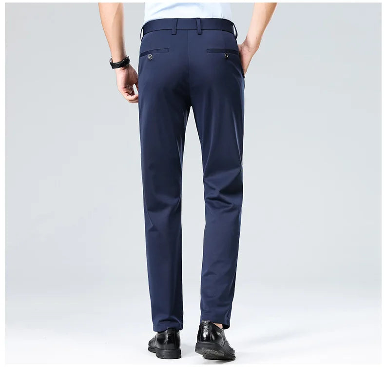 Men's Summer Dresses Long Pants Slim Fit Business Pants Lightweight Ice Silk Office Pants, Wrinkle Resistant and Elastic