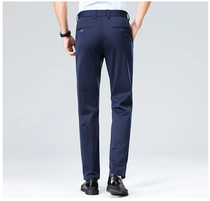 Men's Summer Dresses Long Pants Slim Fit Business Pants Lightweight Ice Silk Office Pants, Wrinkle Resistant and Elastic
