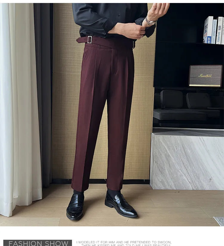 2025 New Naples High Waist Mens Suit Pants Double-Blade Gurkha Chino Slim Fit Trousers Fashion Men Wedding Party Casual Pant