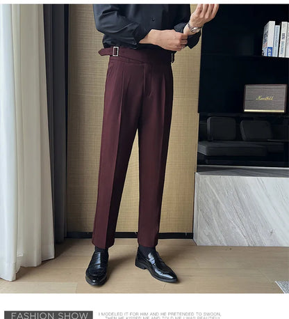 2025 New Naples High Waist Mens Suit Pants Double-Blade Gurkha Chino Slim Fit Trousers Fashion Men Wedding Party Casual Pant