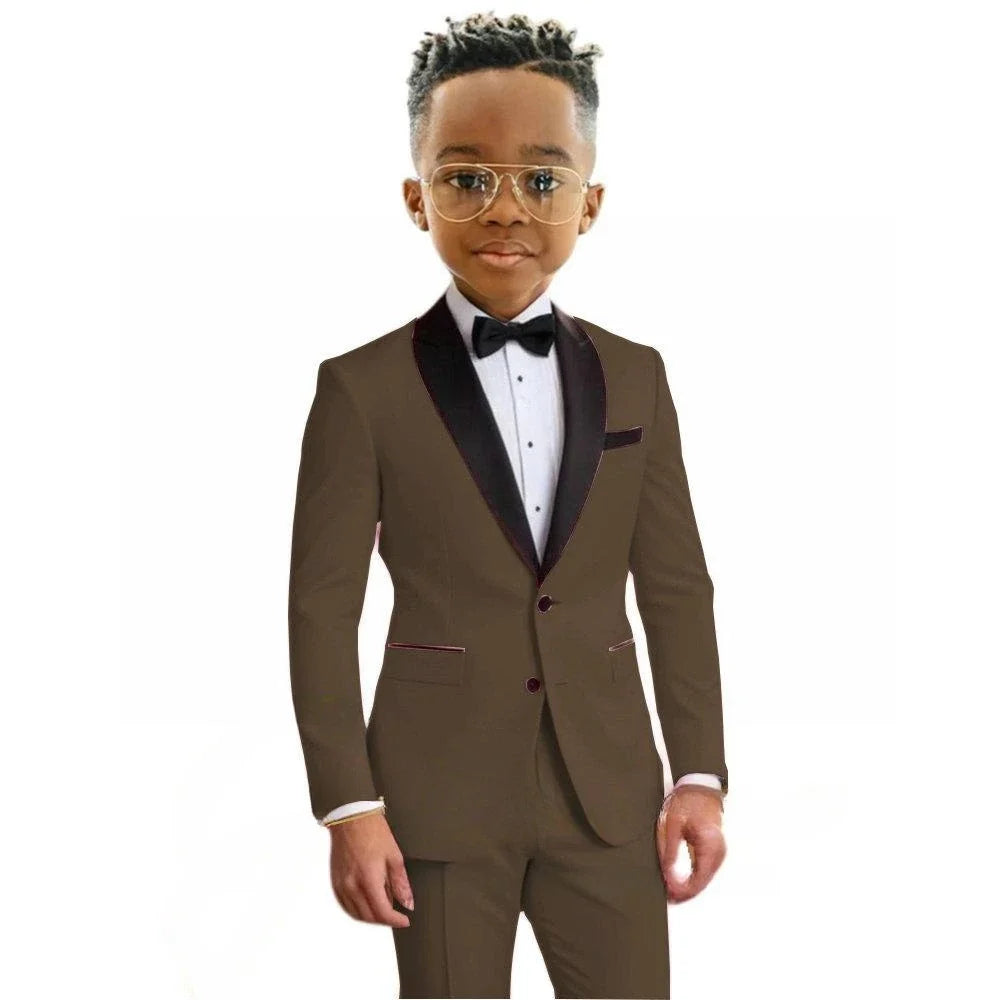 Hot Sale Boy's Solid Suit Set 2 Pieces Jacket Pants Formal Shawl Lapel Kids Tuxedo For Birthday Party School Performance Wear