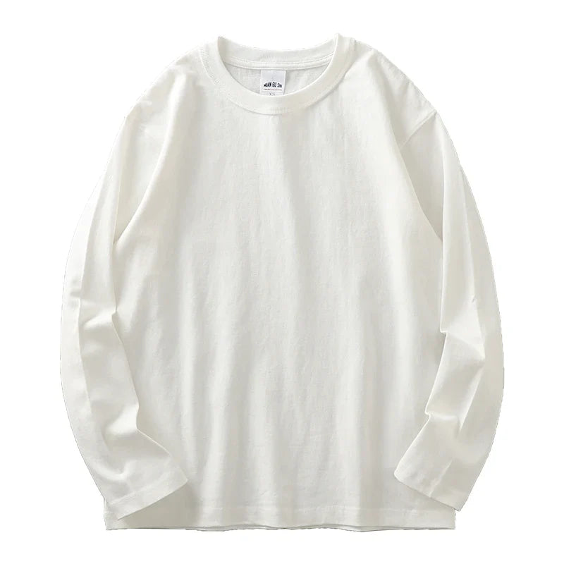 11.2 Oz Heavyweight Autumn Long Sleeved T Shirt for Men 100%Cotton Plain Shirt O-Neck White Tops Oversized Men's Clothing