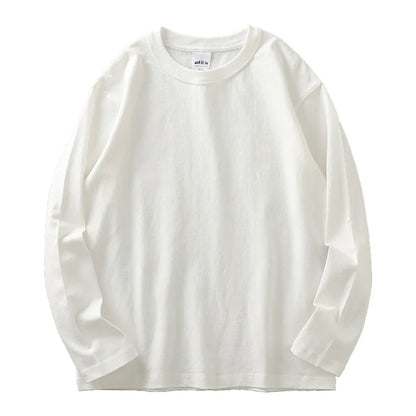 11.2 Oz Heavyweight Autumn Long Sleeved T Shirt for Men 100%Cotton Plain Shirt O-Neck White Tops Oversized Men's Clothing
