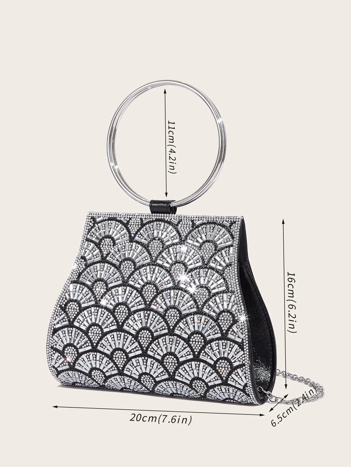 Banquet Bag Wedding Fashion Handbag Silver Artificial Leather Handmade Diamond Chain Bag for Women