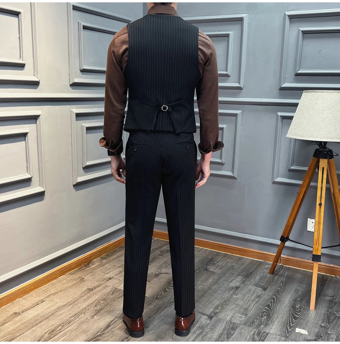 5XL-M( Vest + Pants) High-end Brand stripe Suit Vest 2 pieces Men Luxury Fashion Groom Wedding Vest Set Male Club Party Clothing