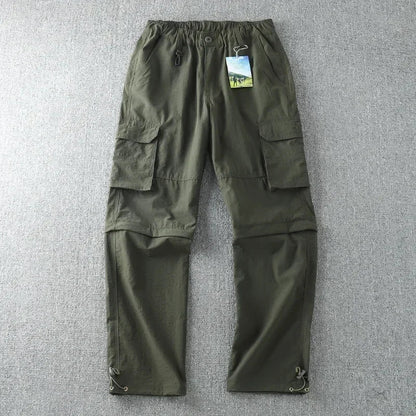 Men's Summer Cargo Pants Quick Dry Double Used Pants Elastic Waist Detachable Feet Loose Straight Waterproof Long Trousers