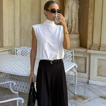Satin Scarf Neck Polka Dot Printing Women Blouse Fashion Full Sleeve Loose Basic Shirt Lady Spring Highstreet Commute Wears New