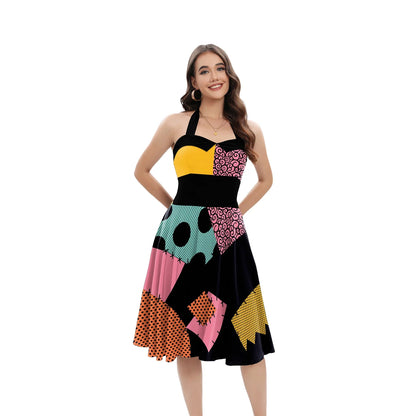 Halloween Nightmare Christmas Sally Dress Spaghetti Strap Women's Sexy Backless Dresses Patchwork Vestidos