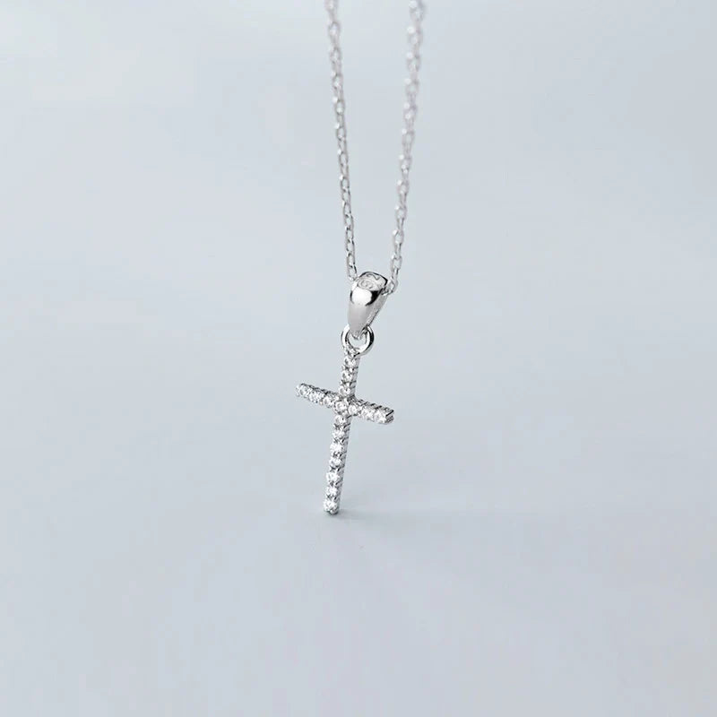 Dazzling Zircon Luxury Cross Pendant Necklace Real 925 Sterling Silver for Women Link Chain Necklace Fashion Jewelry