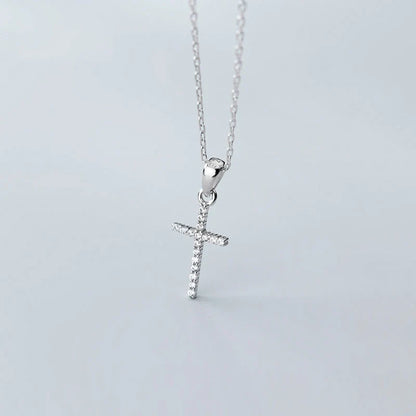 Dazzling Zircon Luxury Cross Pendant Necklace Real 925 Sterling Silver for Women Link Chain Necklace Fashion Jewelry