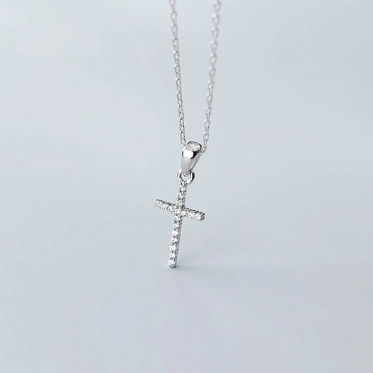 Dazzling Zircon Luxury Cross Pendant Necklace Real 925 Sterling Silver for Women Link Chain Necklace Fashion Jewelry
