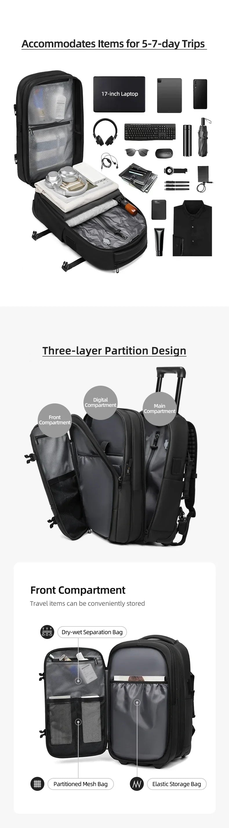 Travel Trolley vacuum compression business backpacks pump for Man Wheeled backpack On wheels luggage Rolling Bags For Boardable