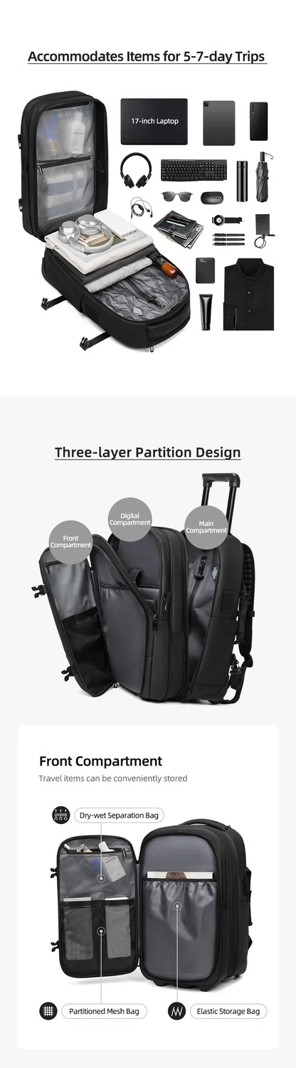 Travel Trolley vacuum compression business backpacks pump for Man Wheeled backpack On wheels luggage Rolling Bags For Boardable