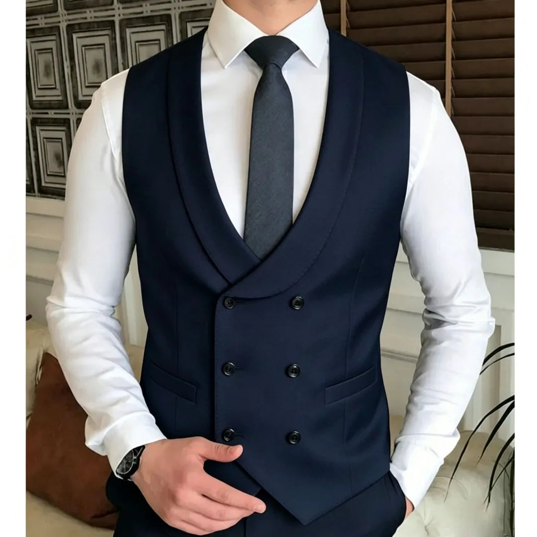 Men Vest Double Breasted With Lapel Solid Waistcoat For Wedding Banquet Business Party Work Office Casual Daily Men Suit Vest