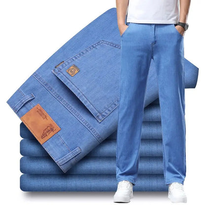 Summer Lyocell Men's Jeans Breathable Thin Casual Straight Stretch Business Work Denim Trousers Classic Fashion Brand Clothing