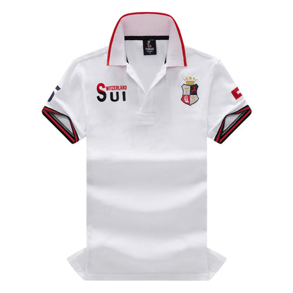 New Swiss polo shirts men short sleeved polo collars fashionable casual sporty high-end pure cotton micro elastic embroidery