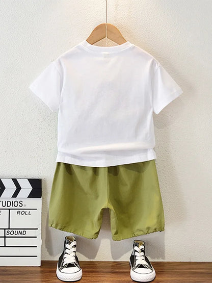 Summer New Baby Boy Clothes Set Child Pure Cotton Fashion Dinosaur Print Short Sleeve 2-Piece Set Cozy Children's Clothing