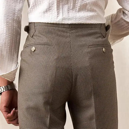 Grid Straight Leg Mens Suit Pants Houndstood Formal Dress Pants Italian Style Single Trousers Business Casual Pant For Man