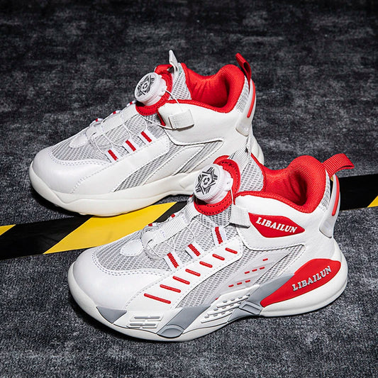 New Children Basketball Shoes Swivel Button Boys Fashion Sneakers Girls School Sport Shoes Kids Casual Trainers Outdoor Shoes
