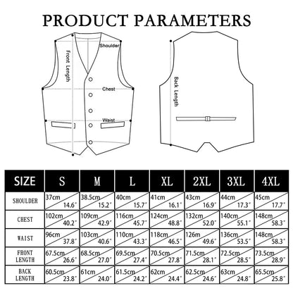 Men Vest Tie Elegant Solid Dress Sleeveless Jacket 4PC Hanky Cufflink Paisley Suit Waistcoat Wedding Gift Hi-Tie