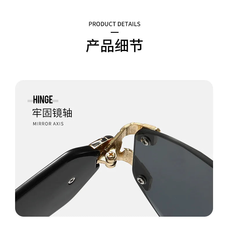2026 Snake Head Decor Rimless Sunglasses Women's UV400 Protection Shades Wide Temple Gradient Sun Glasses for Street & Driving