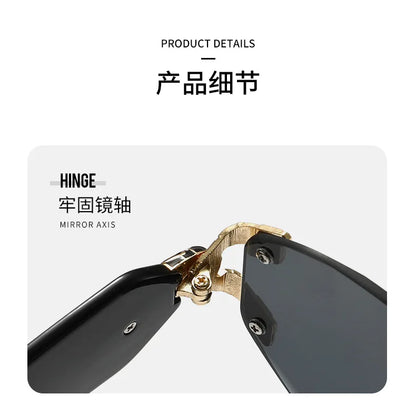 2026 Snake Head Decor Rimless Sunglasses Women's UV400 Protection Shades Wide Temple Gradient Sun Glasses for Street & Driving