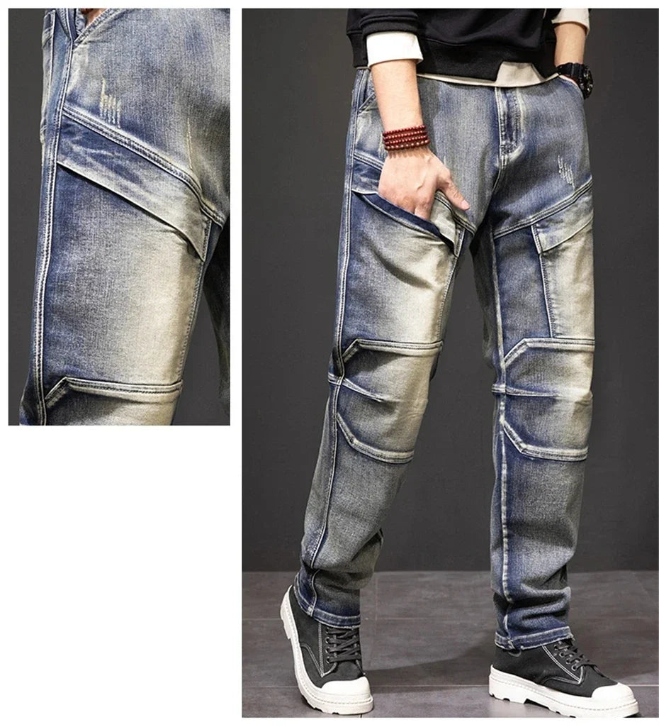 2024 Autumn and Winter New Jeans Fashion Street Jeans Men's Retro Punk Jeans Large Size 42 44