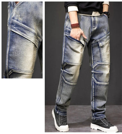 2024 Autumn and Winter New Jeans Fashion Street Jeans Men's Retro Punk Jeans Large Size 42 44