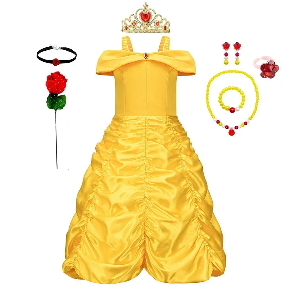 Kids Belle Costume Girl Halloween Princess Cosplay Party Dress Children Birthday Clothes Carnival Fancy Dress