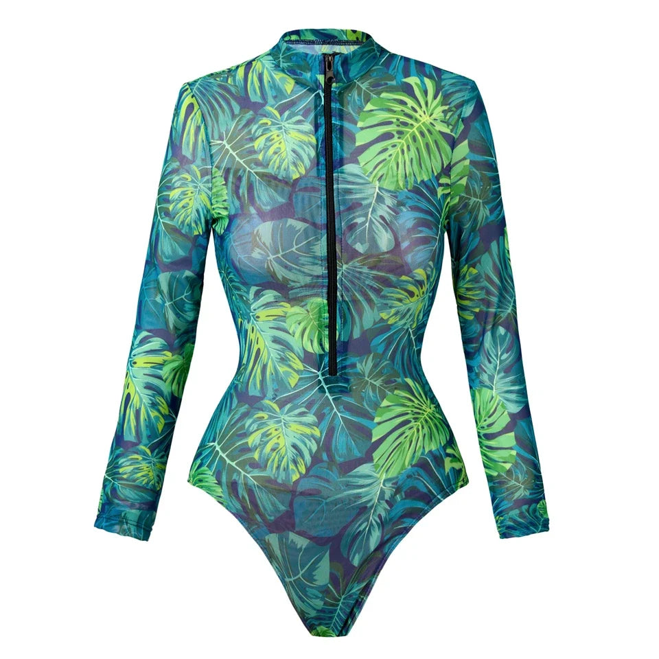 One Piece Sun Protection Swimwear 2026 Women Long Sleeved Print Swimsuit Female Sports Bathers Swimming Bodysuit Beach купальник
