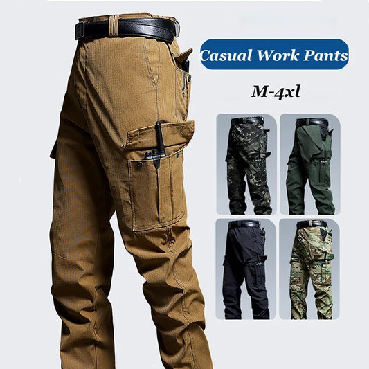 Wear-Resistant Cargo Pants Men Casual Work Stretch Trousers Breathable Multi-Pocket Outdoor Waterproof Training Hiking Pant Male