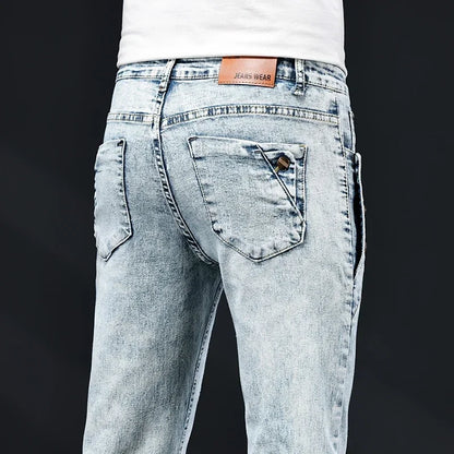 Slim Skinny Jeans Men New Elastic Korean Design Fashion Multi-Button Blue White Vintage Wash Cotton Stretch Denim Pants Trousers
