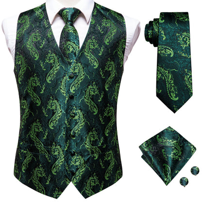 Brand New Mens Suit Dress Vests Necktie Hankerchief Cufflinks Set Silk Slim Fit Male Waistcoat Jacquard Waist Jacket Gilet Homme