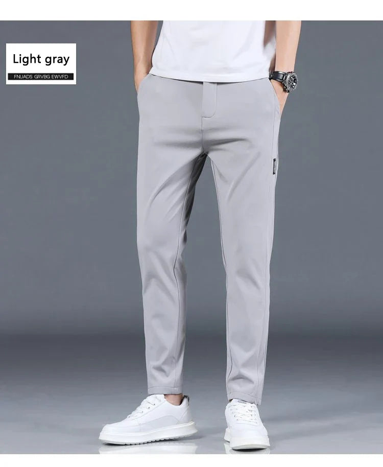 Ice silk men's pants 2026 summer new black gray thin business casual pants outdoor elastic breathable straight leg sports pants