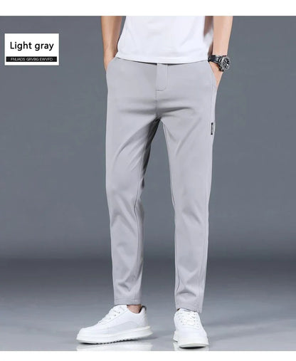 Ice silk men's pants 2026 summer new black gray thin business casual pants outdoor elastic breathable straight leg sports pants