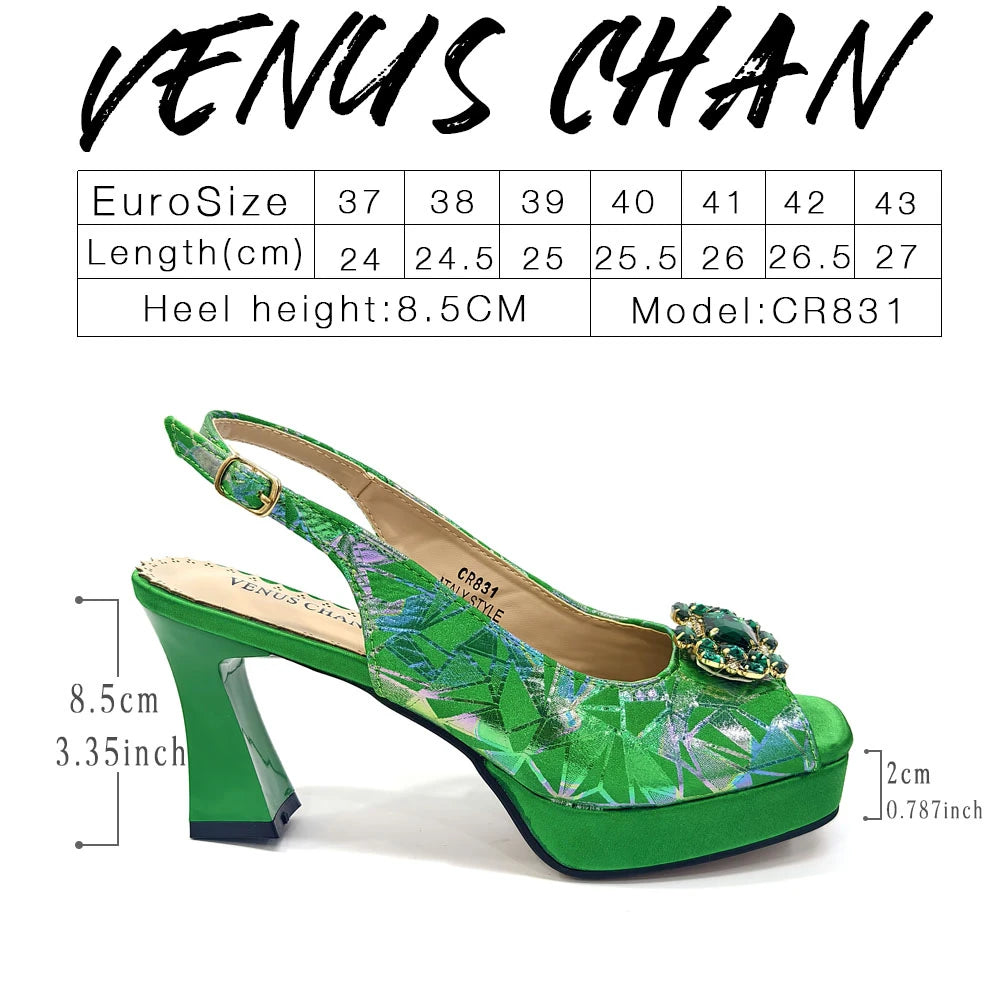 2025 Elegant Peep-Toe Heels for Women - Perfect Italian Party Shoes & Bag Set with Sparkling Diamond Accents