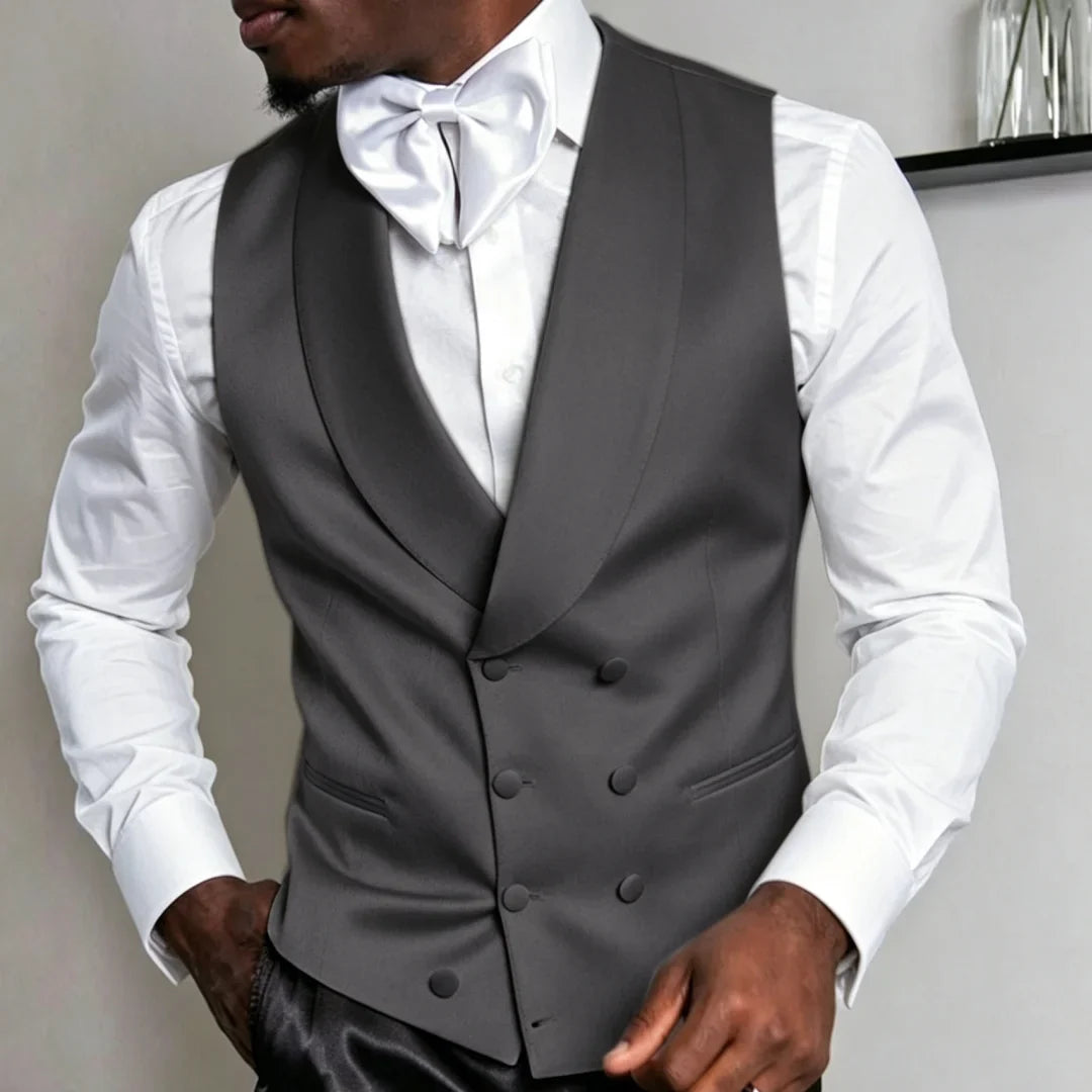 Men Vest White Double Breasted Solid With Lapel Waistcoat For Wedding Banquet Business Work Office Casual Daily Men Suit Vest