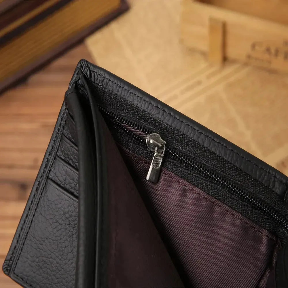 Portefeuille homme en cuir véritable Produit de qualité supérieure Portefeuilles en cuir de vachette véritable pour homme Portefeuille court noir Portefeuille Homme Petits Portefeuilles
