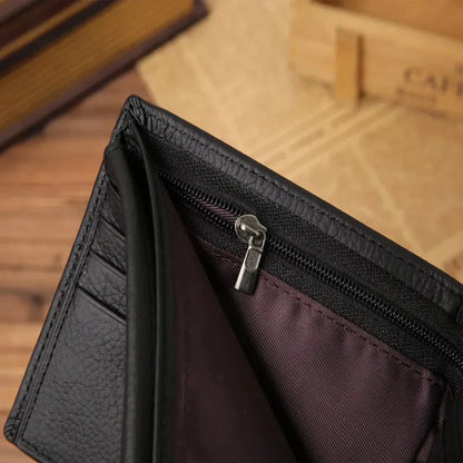 Portefeuille homme en cuir véritable Produit de qualité supérieure Portefeuilles en cuir de vachette véritable pour homme Portefeuille court noir Portefeuille Homme Petits Portefeuilles