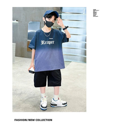 Children Summer Set for Boy Cotton Short Sleeve T-shirt And Shorts Clothing Set Kids Hip Hop Rapper Outfit Suit 2 Pcs Tracksuit