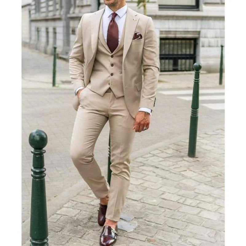 Notch Lapel Men Suits Slim Fit Business Formal 3 Pieces Suits Set for Man Dinner Prom Groom Tuxedos Wedding Guest Wear