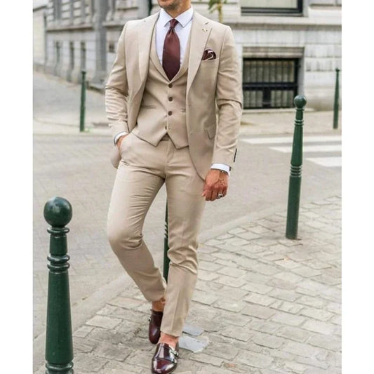 Notch Lapel Men Suits Slim Fit Business Formal 3 Pieces Suits Set for Man Dinner Prom Groom Tuxedos Wedding Guest Wear
