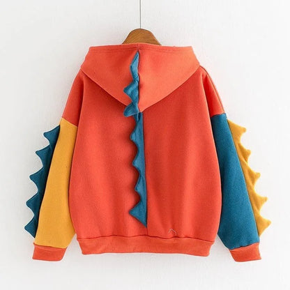 Women's Dinosaur Hoodies Fashionable Cute Solid Color Contrasting Dinosaur Loose Hoodies Comfortable Versatile Sweatshirts